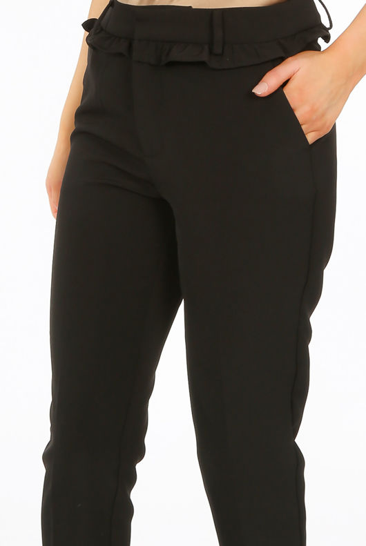 Ruffle Trim Black Trousers