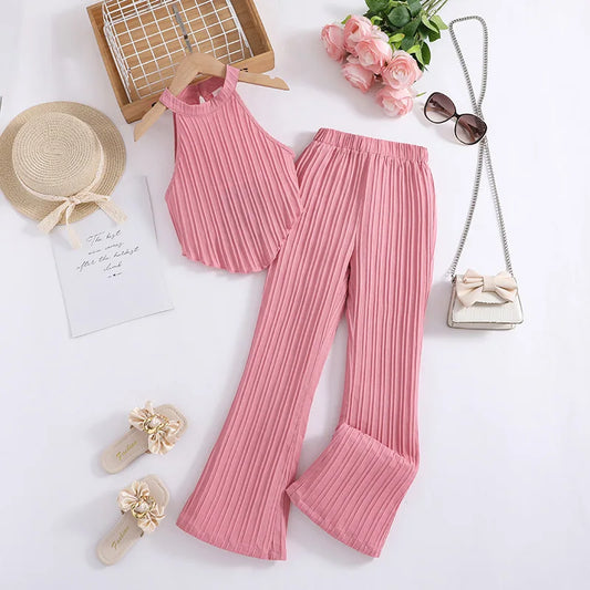 Pink Sleeveless Top With Pink Wide Leg Pants