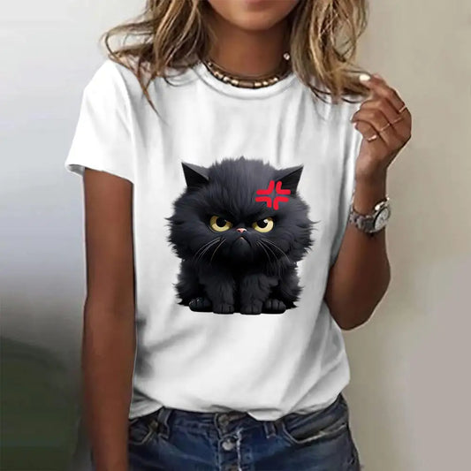 Angry Cat Print T-Shirts