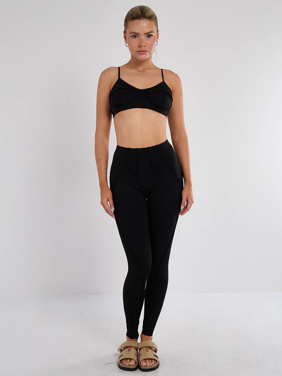 Seam Detail Bralet and Leggings Gym Set