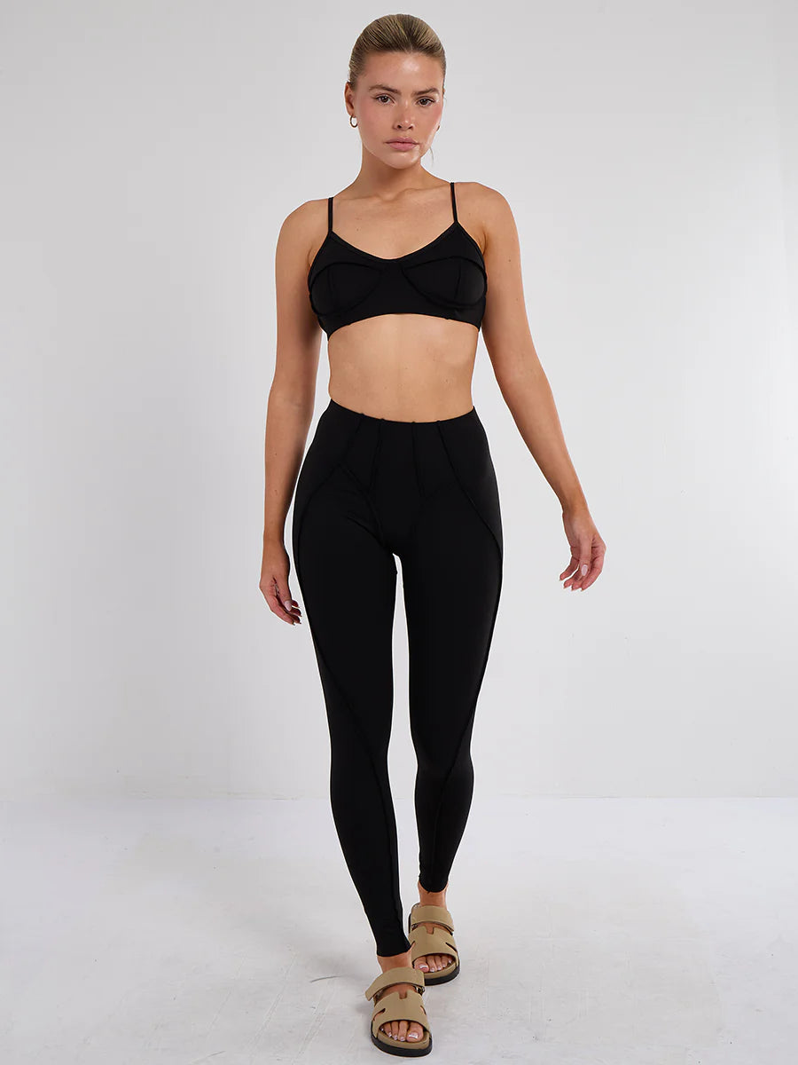 Seam Detail Bralet and Leggings Gym Set