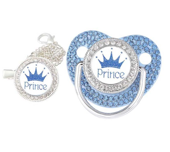 Luxury Rhinestone Crown Pacifier Clip Chain Baby Set