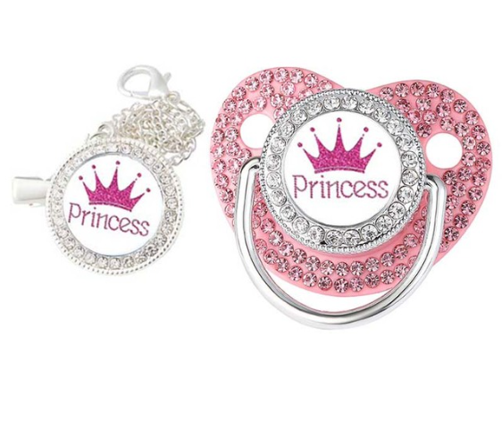 Luxury Rhinestone Crown Pacifier Clip Chain Baby Set