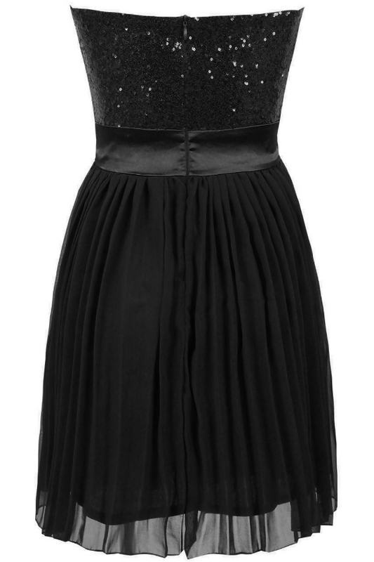 Black Sequin Bodice Pleated Skirt Party Dress