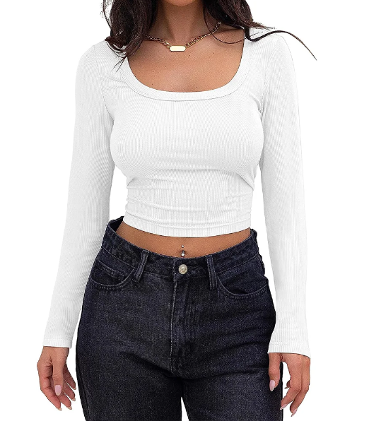 Ribbed Long Sleeve Square Neck Crop Top