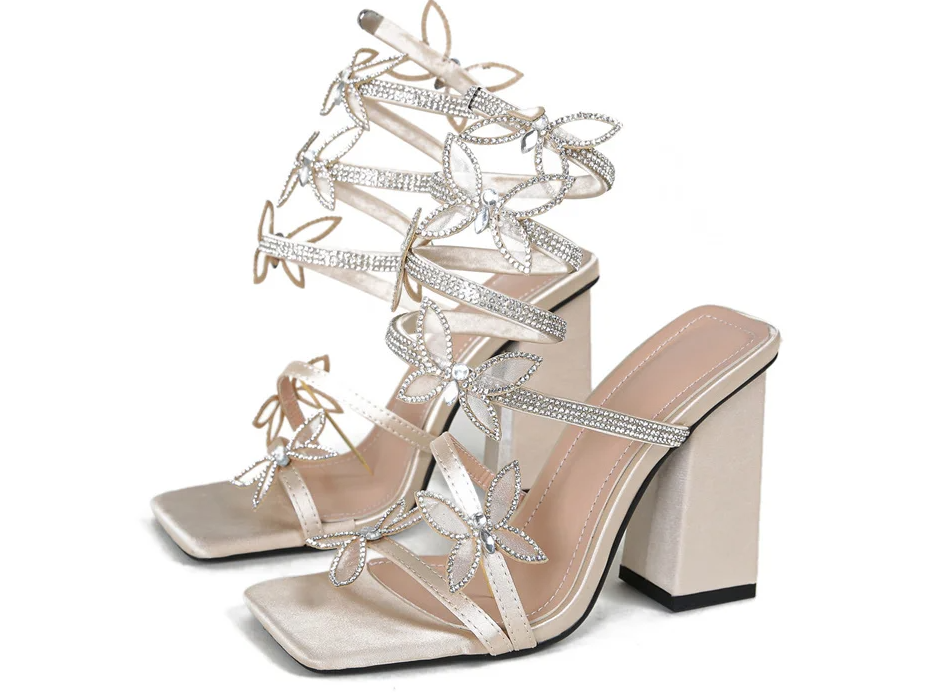 Crystal Butterfly Snake Coiled Heeled Sandals