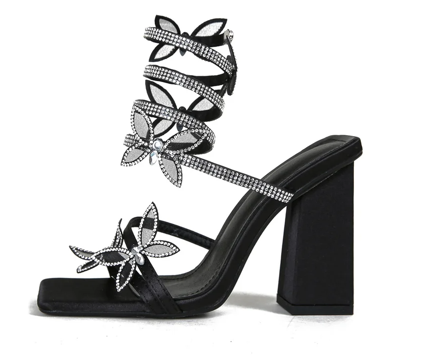 Crystal Butterfly Snake Coiled Heeled Sandals