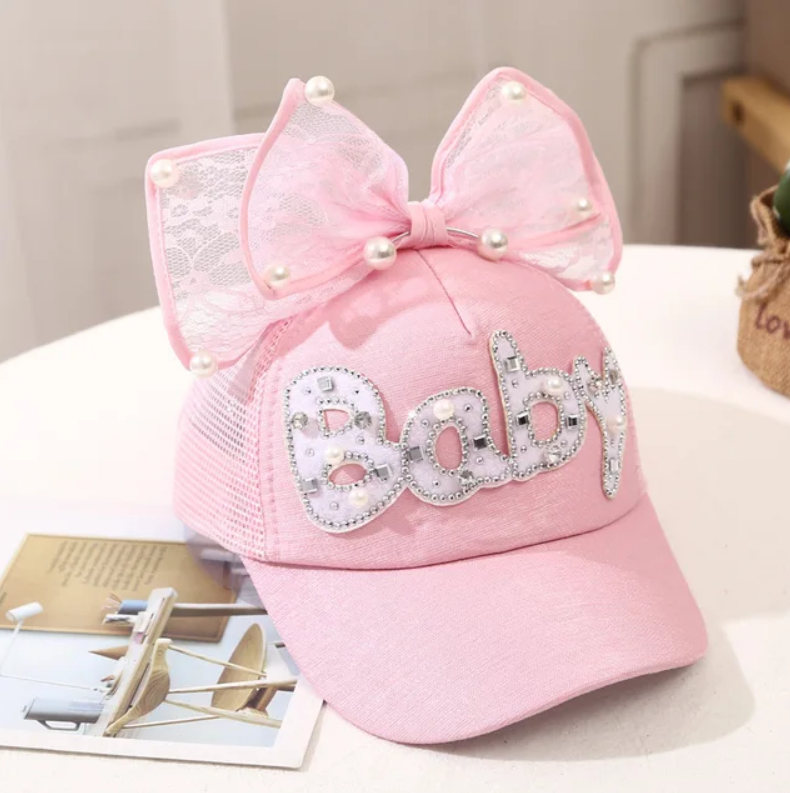 Pearl Bowknot Children's Adjustable Baseball Hat