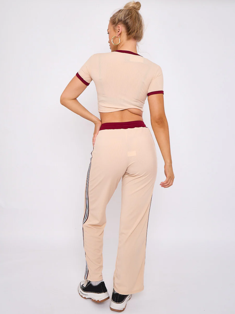 Cherry Graphic Ribbed Crop Top & Wide Leg Trouser Co-ord