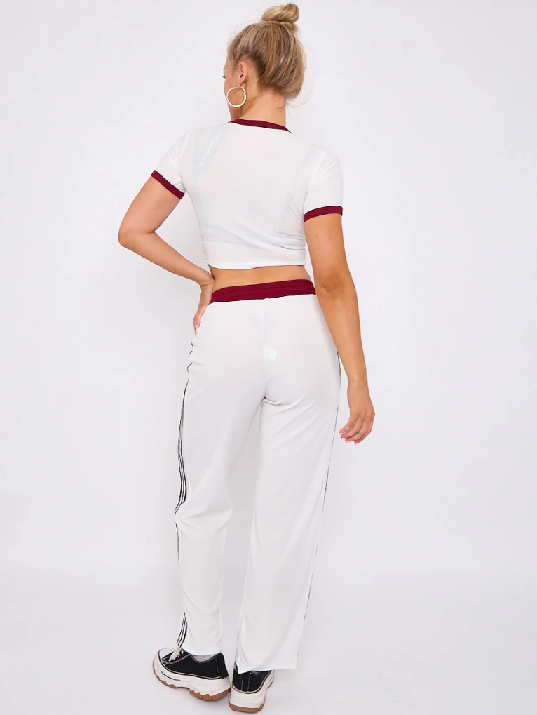 Cherry Graphic Ribbed Crop Top & Wide Leg Trouser Co-ord