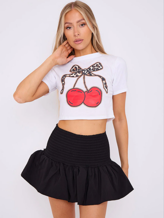 Shirred High Waist Puffball Mini Skirt