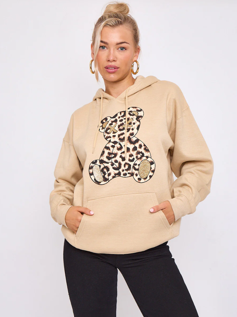 Leopard Print Teddy Graphic Hoodie