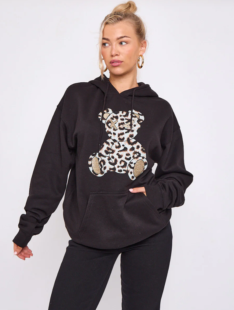 Leopard Print Teddy Graphic Hoodie