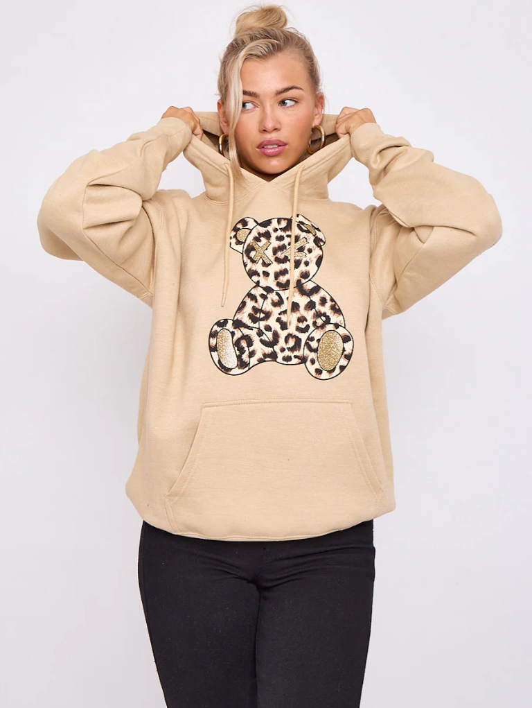 Leopard Print Teddy Graphic Hoodie