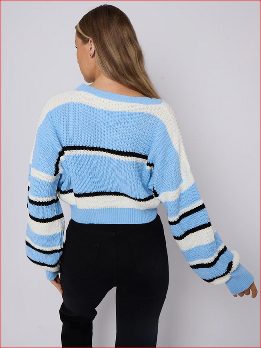 Colour Block Oversized Cropped Knitted Jumper