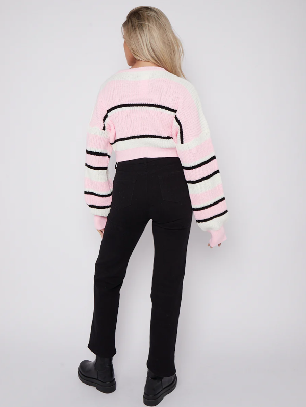 Colour Block Oversized Cropped Knitted Jumper