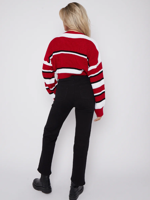 Colour Block Oversized Cropped Knitted Jumper