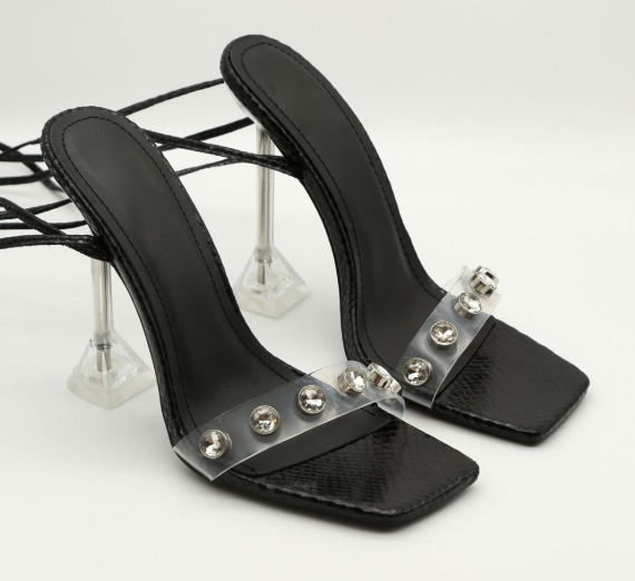 Diamante Strap Tie Up Heels