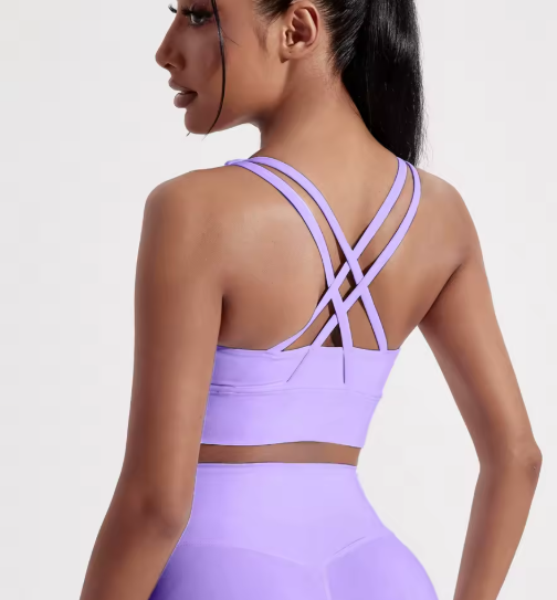 Solid Padded Cross Back Sports Bra