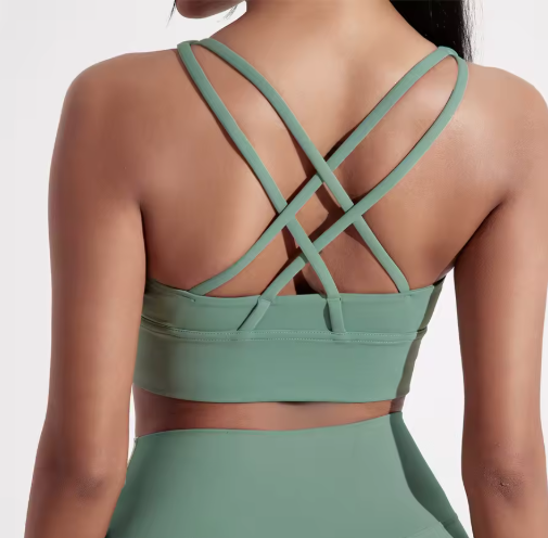 Solid Padded Cross Back Sports Bra