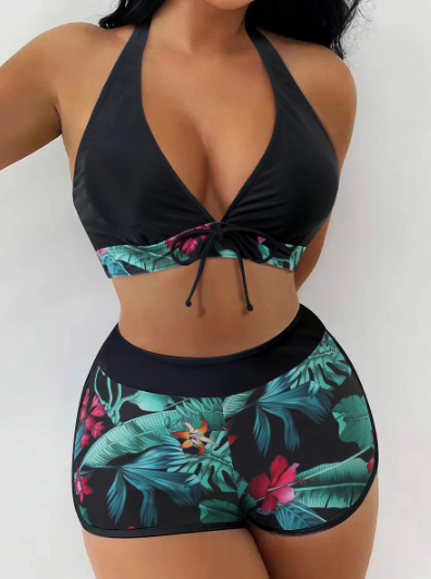 High Waist Swimming Shorts With Bikini Top