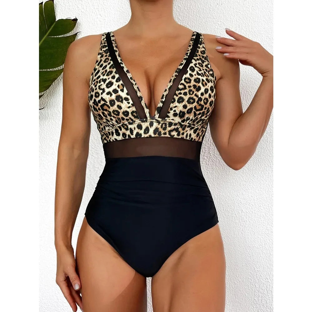 One-Piece Deep V-neck Swimsuit