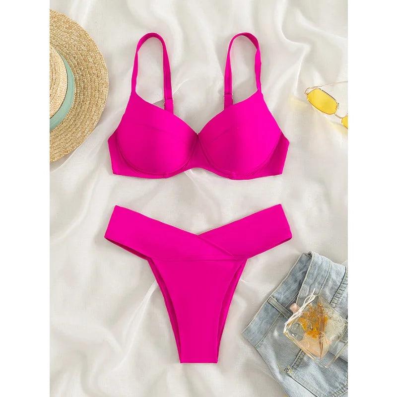 High Waisted Cotton Bikini Set