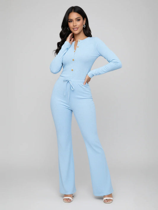 Long Sleeve Button Top & Wide Leg Trouser Set