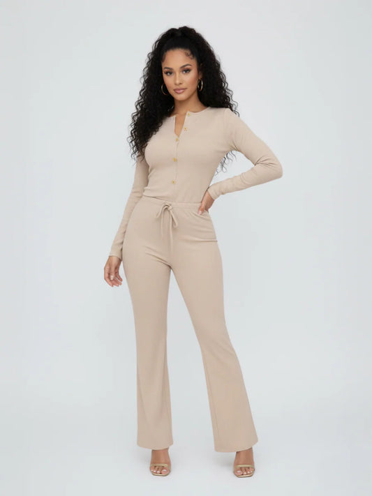 Long Sleeve Button Top & Wide Leg Trouser Set