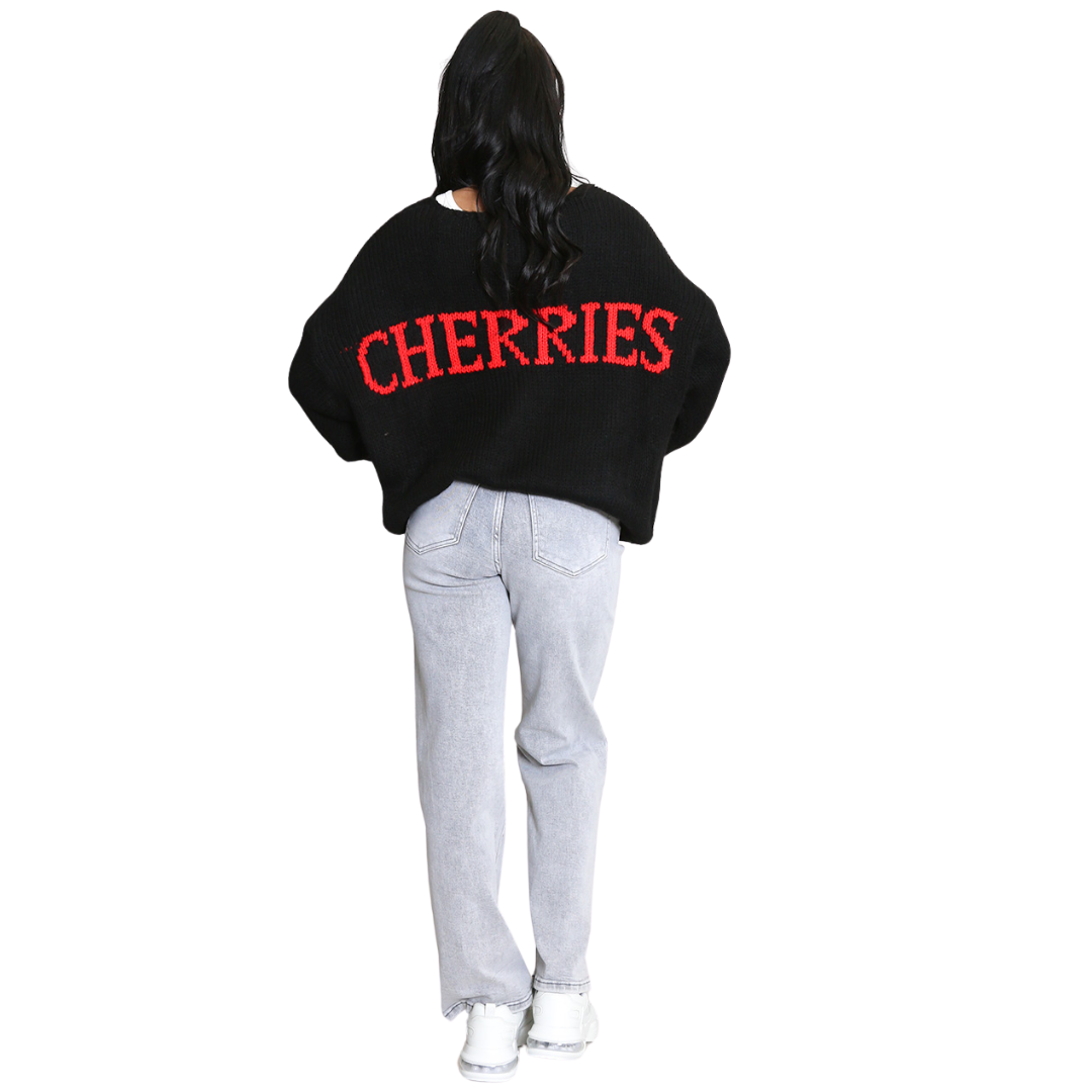 Cherries Slogan Cardigan