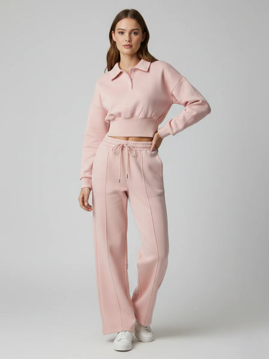Buttoned Collar Top & Fleece Trouser Co-ord