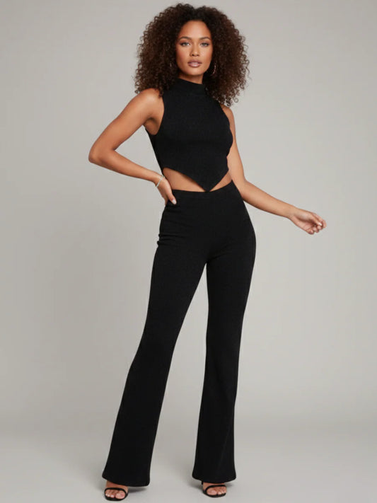Asymmetrical High Neck Top and Flared Trouser Co-ord