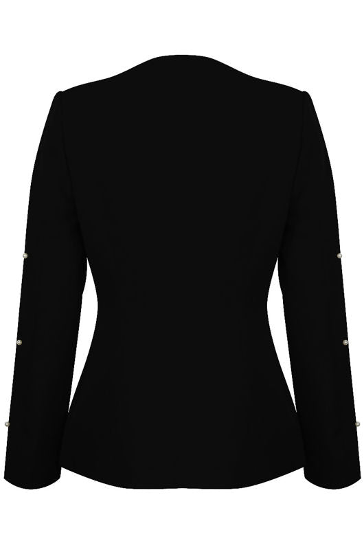 Pearls Trim Lapel-Less Black Blazer