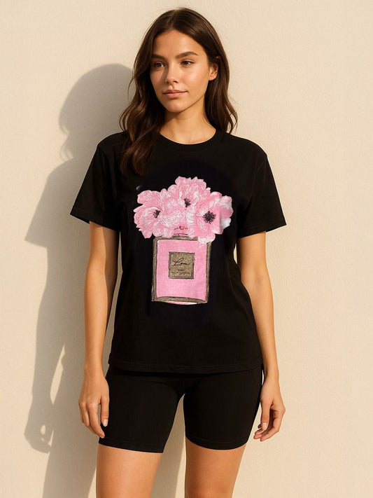 Floral Perfume Graphic Printed T-Shirt