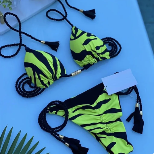 Triangle Leopard Print Thong Bikini Sets