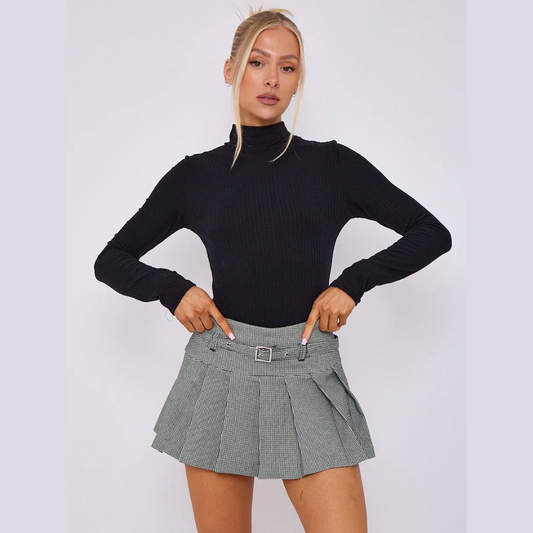 Pleated Mini Tennis Skort With Belt