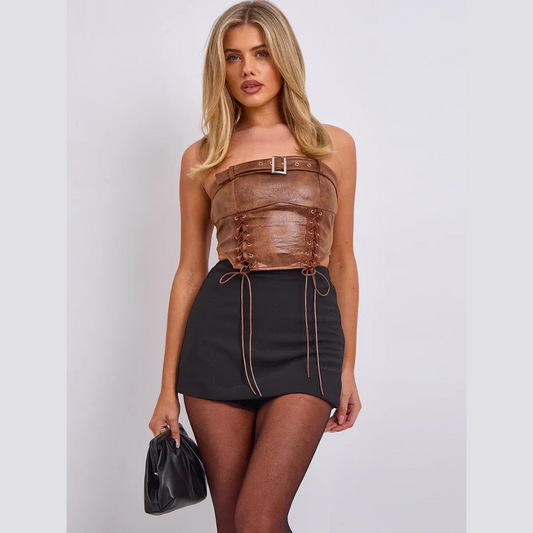 Faux Leather Corset Style Bandeau Top