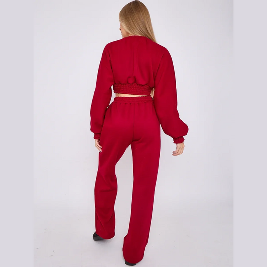 Long Sleeve Crop Top & Wide Leg Trouser Fleece Co-ord