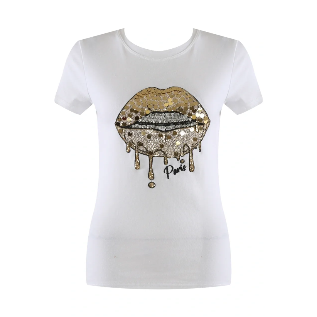 Sequin Lips Motif T'Shirt