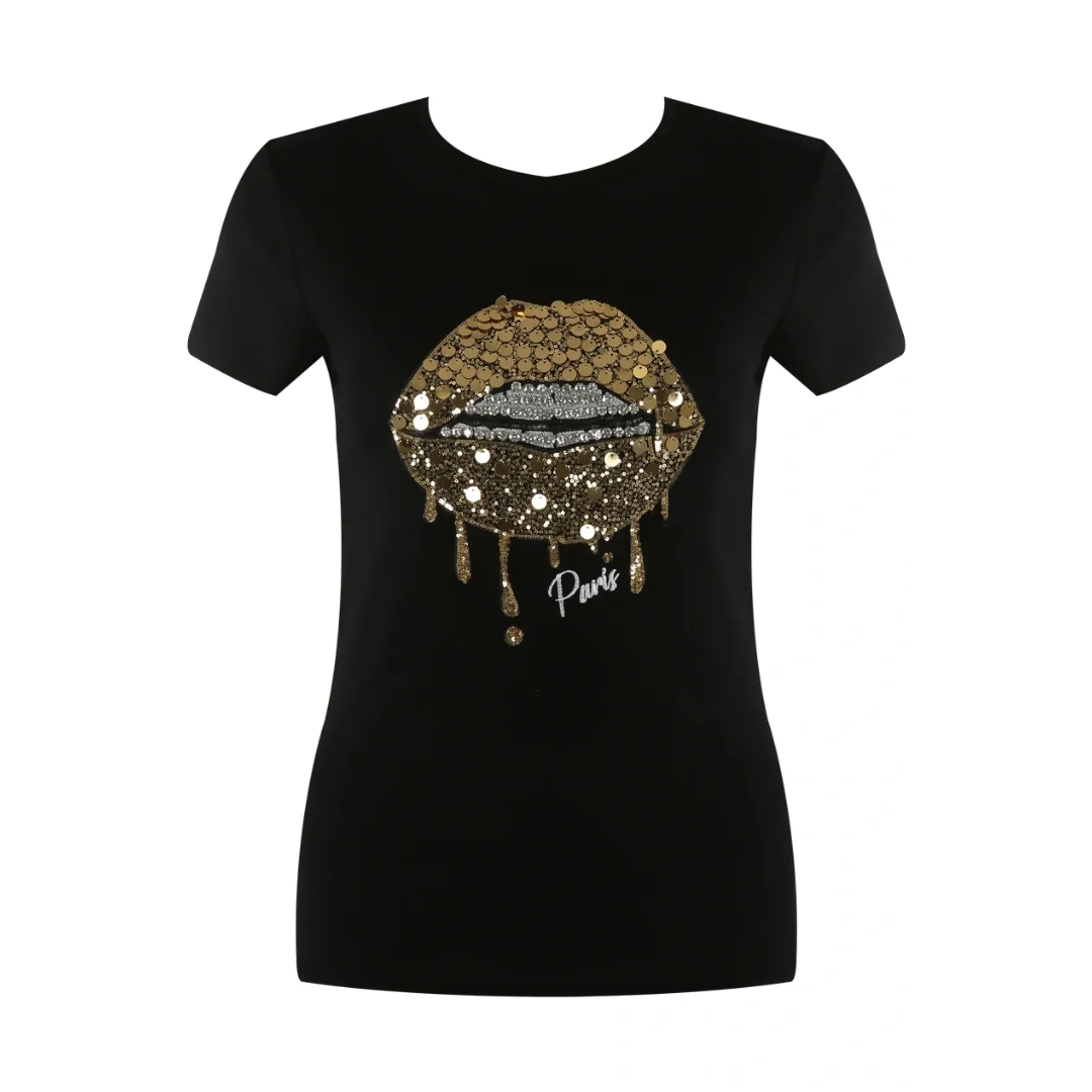 Sequin Lips Motif T'Shirt