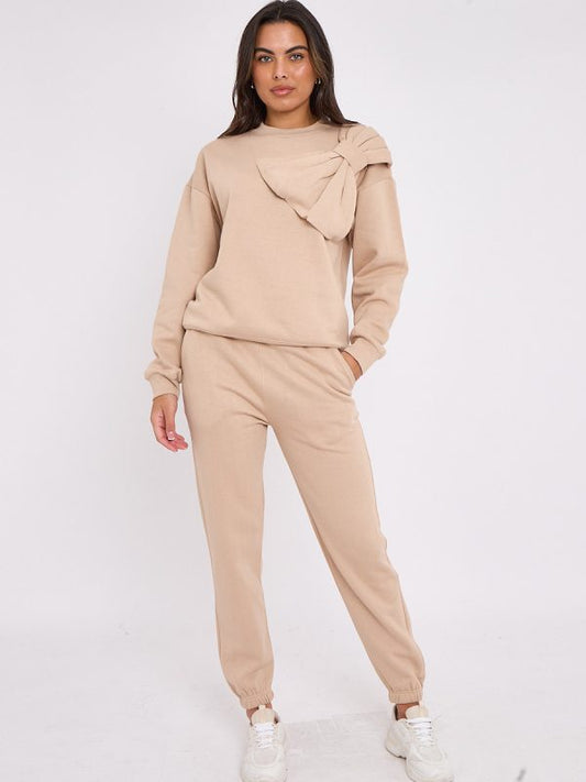 Bow Detail Sweatshirt & Jogger Fleece Co-ord