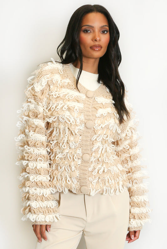 Contrast Loop Knit Cardigan