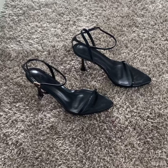 Plain Black Ankle Strap Heeled Sandals