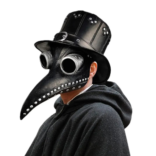 Black Rubber Plague Doctor Mask Long Nose Bird Beak