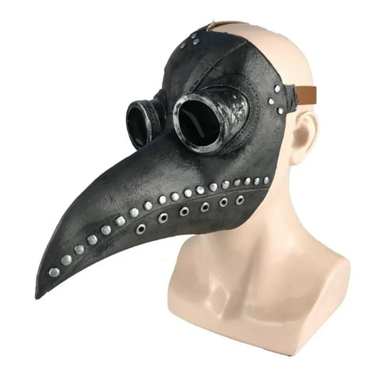 Black Rubber Plague Doctor Mask Long Nose Bird Beak