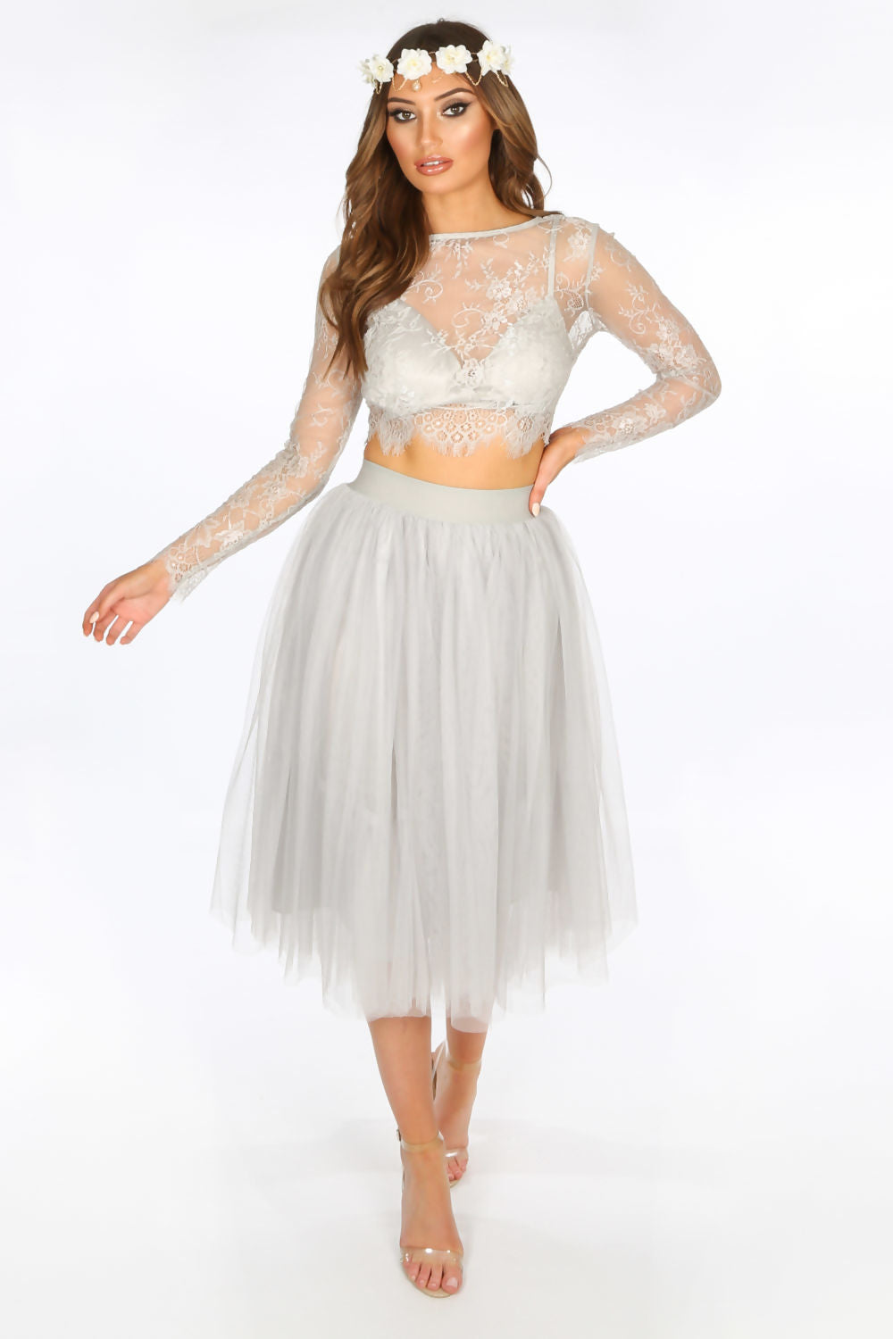 Long Sleeve Sheer Lace Crop Top With Bralet