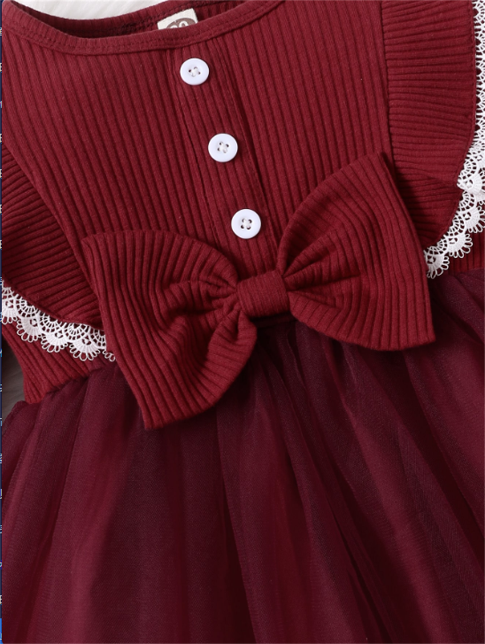 Red Ruffle Long Sleeve Tutu Lace Dress