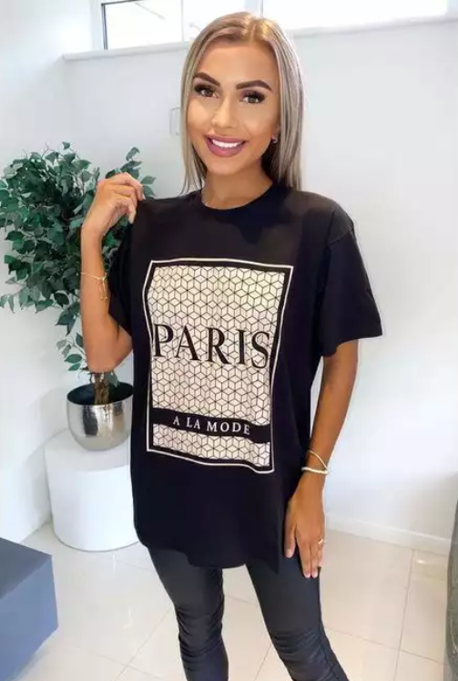 Paris Slogan Printed Oversized T-Shirt - S/M / Black - M/L / Black - X-Large / Black