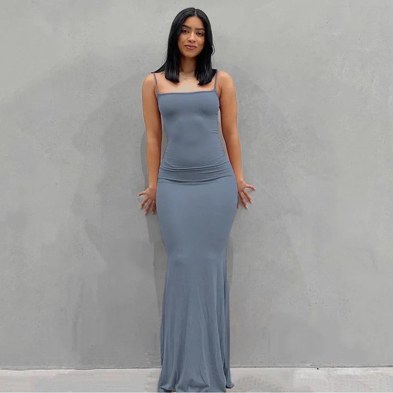 Satin Slip Sleeveless Backless Maxi Dress - Blue / 6 - Blue / 8 - Blue / 10 - Blue / 12 - Blue / 14